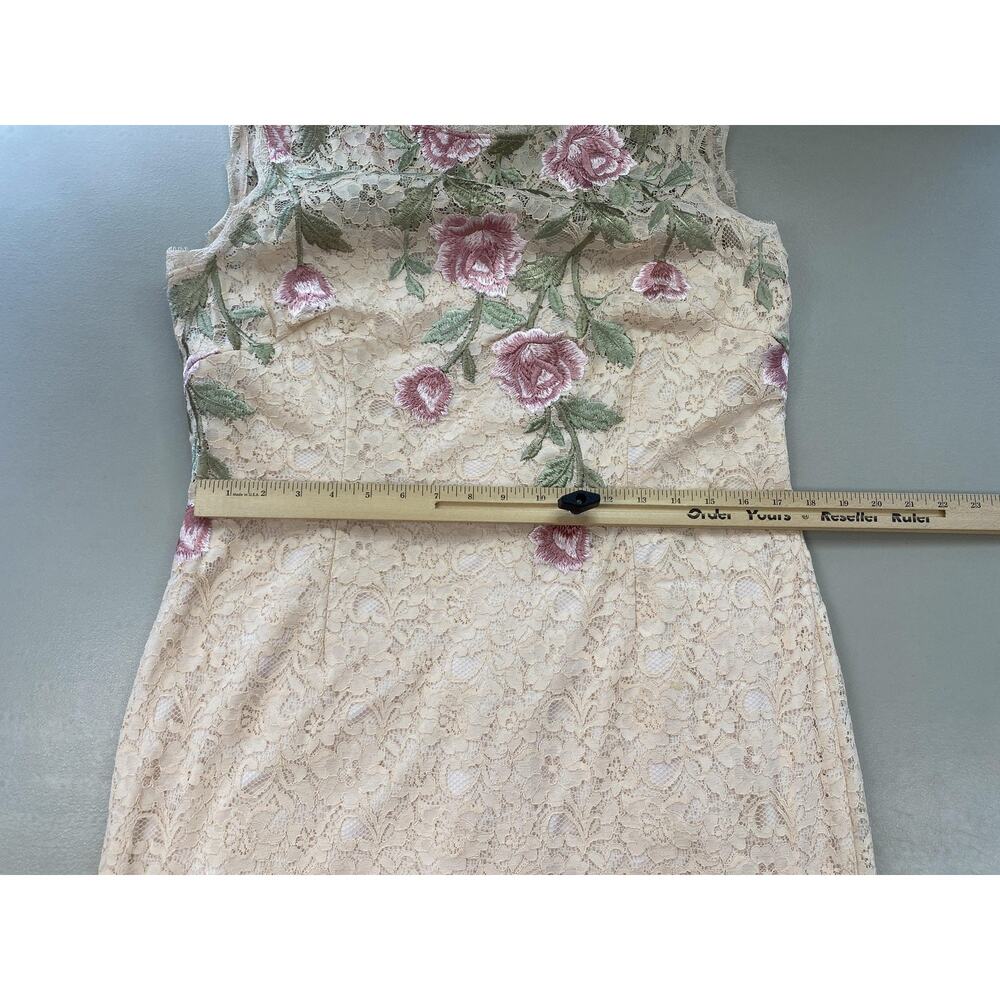 Adrianna Papell Dress Womens 16 Beige Embroidered Floral Lace Sheath Cocktail - Picture 9 of 14
